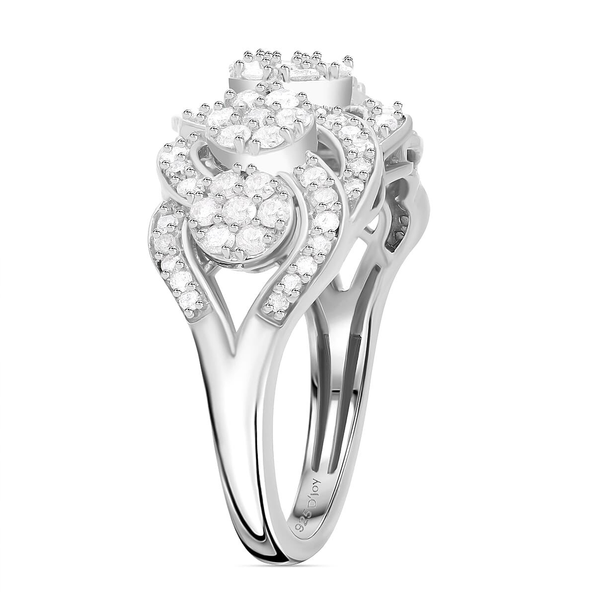 Diamond 1.00 ctw Blossom Ring in Platinum Over Sterling Silver (Size 7.0)  image number 3