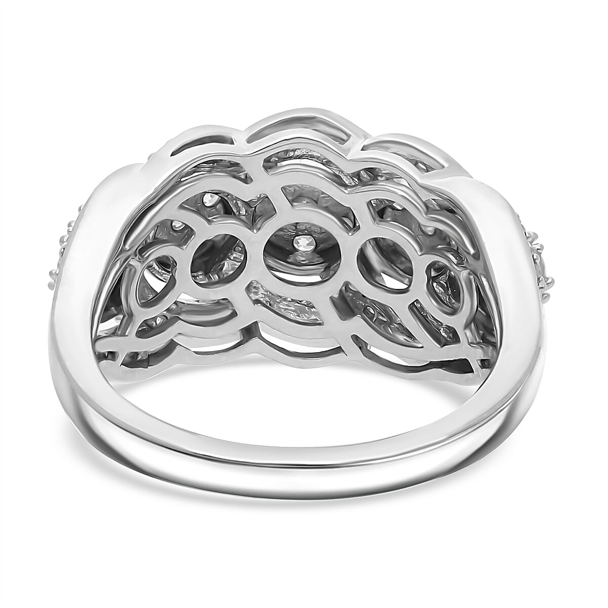 Diamond 1.00 ctw Blossom Ring in Platinum Over Sterling Silver (Size 7.0)  image number 4