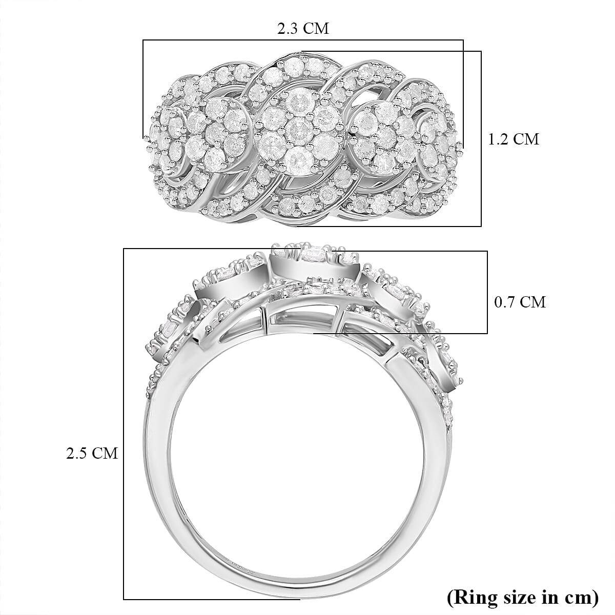 Diamond 1.00 ctw Blossom Ring in Platinum Over Sterling Silver (Size 7.0)  image number 5