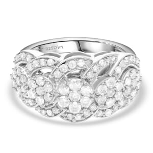 Diamond 1.00 ctw Blossom Ring in Platinum Over Sterling Silver (Size 8.0)