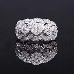 Diamond 1.00 ctw Blossom Ring in Platinum Over Sterling Silver (Size 8.0)
