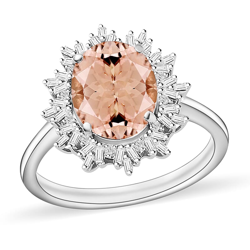 Luxoro Premium Marropino Morganite and G-H I1 Diamond 2.95 ctw Ring in 14K White Gold (Size 10.0) 4.9 Grams