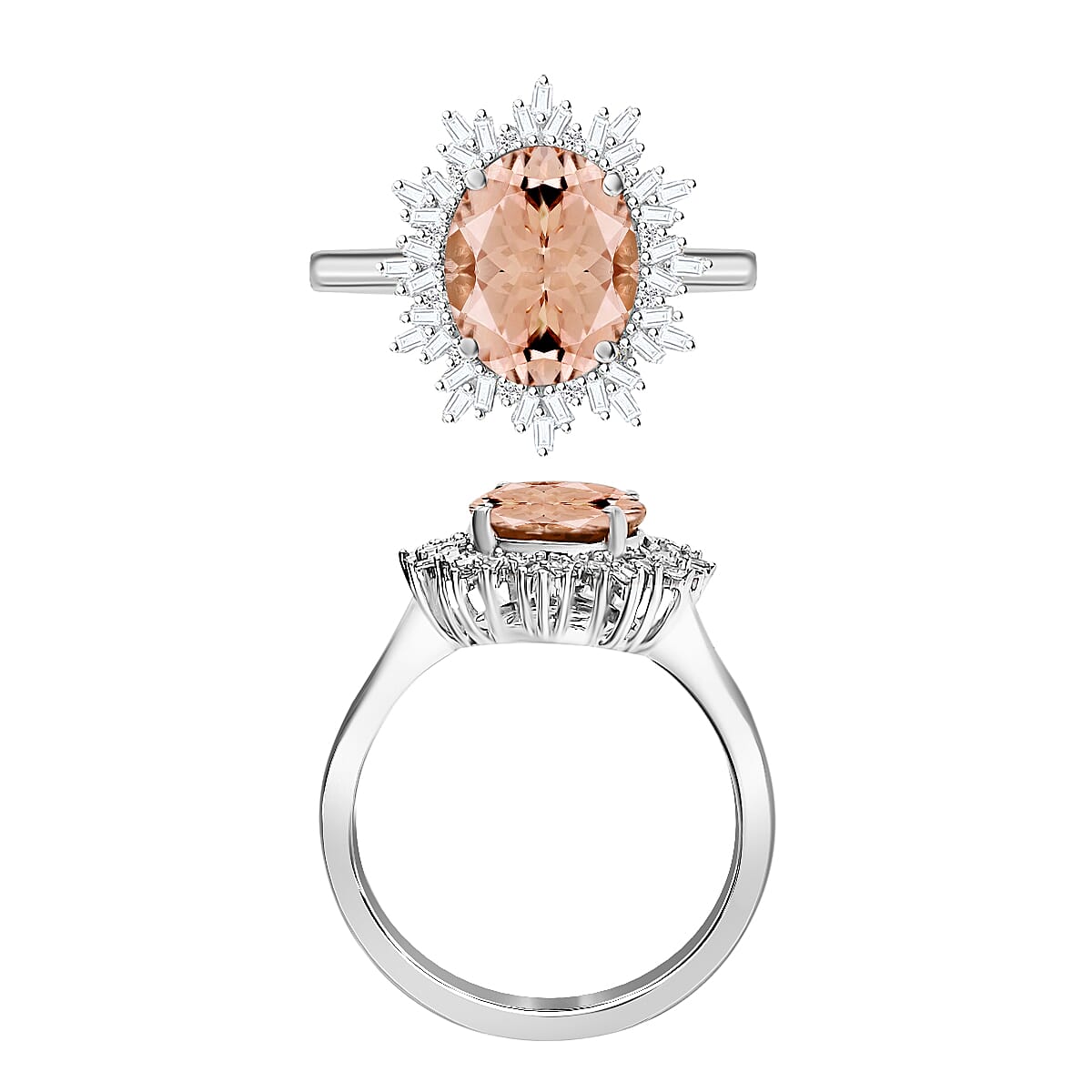 Luxoro Premium Marropino Morganite and G-H I1 Diamond 2.95 ctw Ring in 14K White Gold (Size 4.0) 4.30 Grams (Del. in 10-12 Days) image number 3
