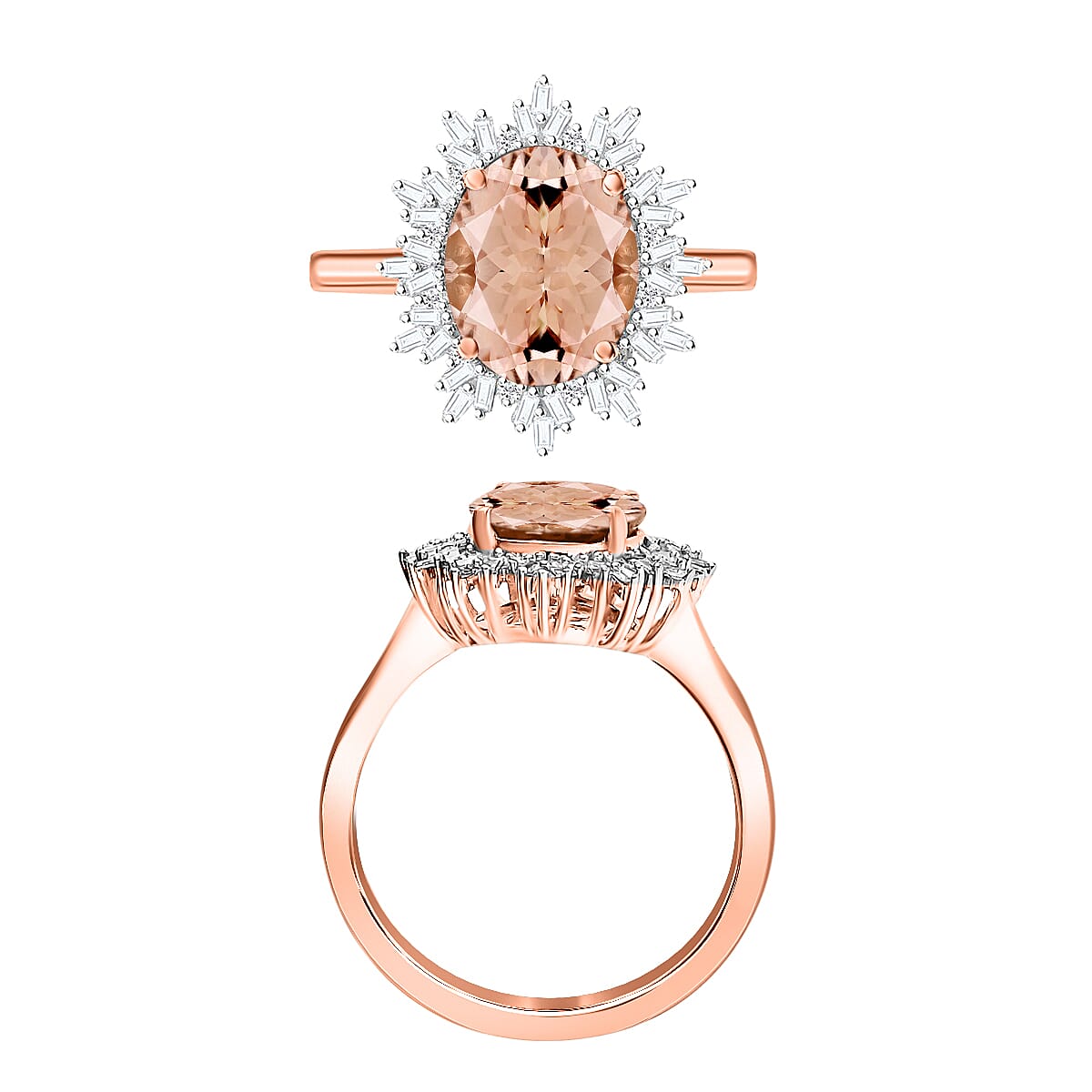 Luxoro Premium Marropino Morganite and G-H I1 Diamond 2.95 ctw Ring in 14K Rose Gold (Size 7.5) 4.30 Grams (Del. in 10-12 Days) image number 3