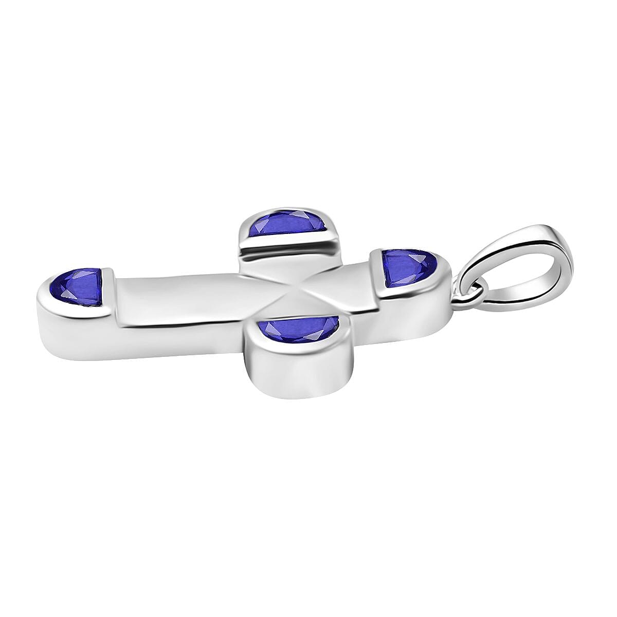 Tanzanite Color Quartz 2.00 ctw Cross Pendant without Chain in Platinum Over Sterling Silver