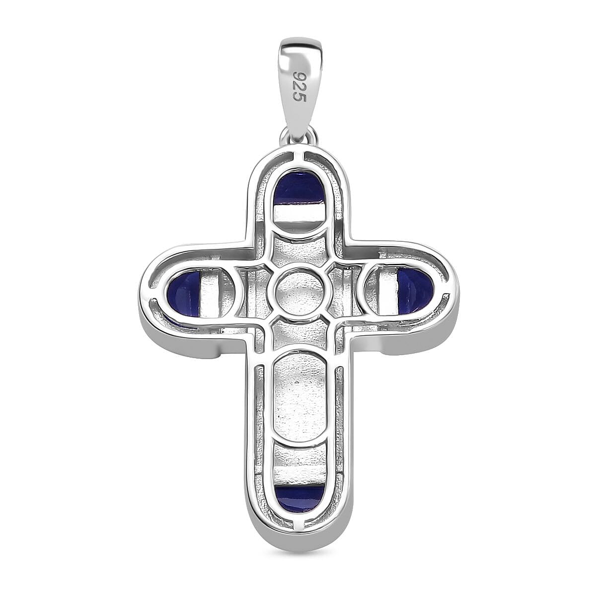 Tanzanite Color Quartz 2.00 ctw Cross Pendant without Chain in Platinum Over Sterling Silver
