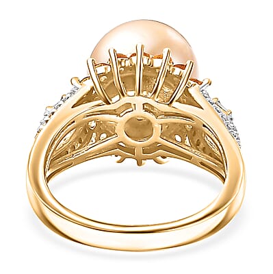 South Sea Golden Cultured Pearl and Multi Gemstone 1.35 ctw Sunrise Ring in 18K Vermeil Yellow Gold Over Sterling Silver (Size 10.0)