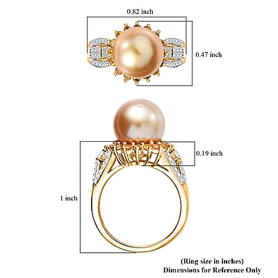 South Sea Golden Cultured Pearl and Multi Gemstone 1.35 ctw Sunrise Ring in 18K Vermeil Yellow Gold Over Sterling Silver (Size 10.0)