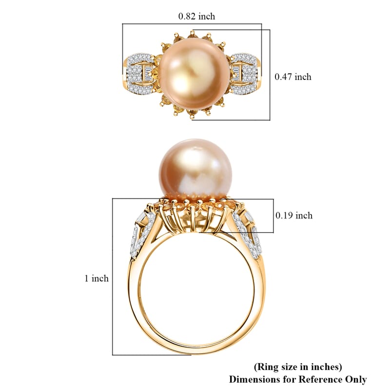 South Sea Golden Cultured Pearl and Multi Gemstone 1.35 ctw Sunrise Ring in 18K Vermeil Yellow Gold Over Sterling Silver (Size 10.0)