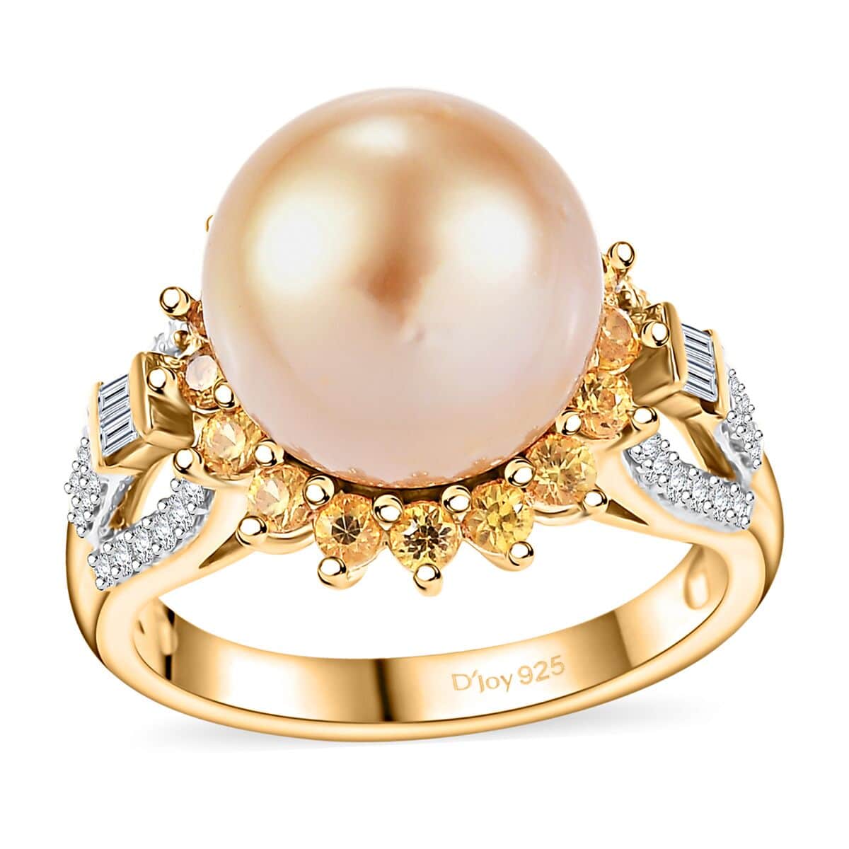 South Sea Golden Cultured Pearl and Multi Gemstone 1.35 ctw Sunrise Ring in 18K Vermeil Yellow Gold Over Sterling Silver (Size 7.0) image number 0