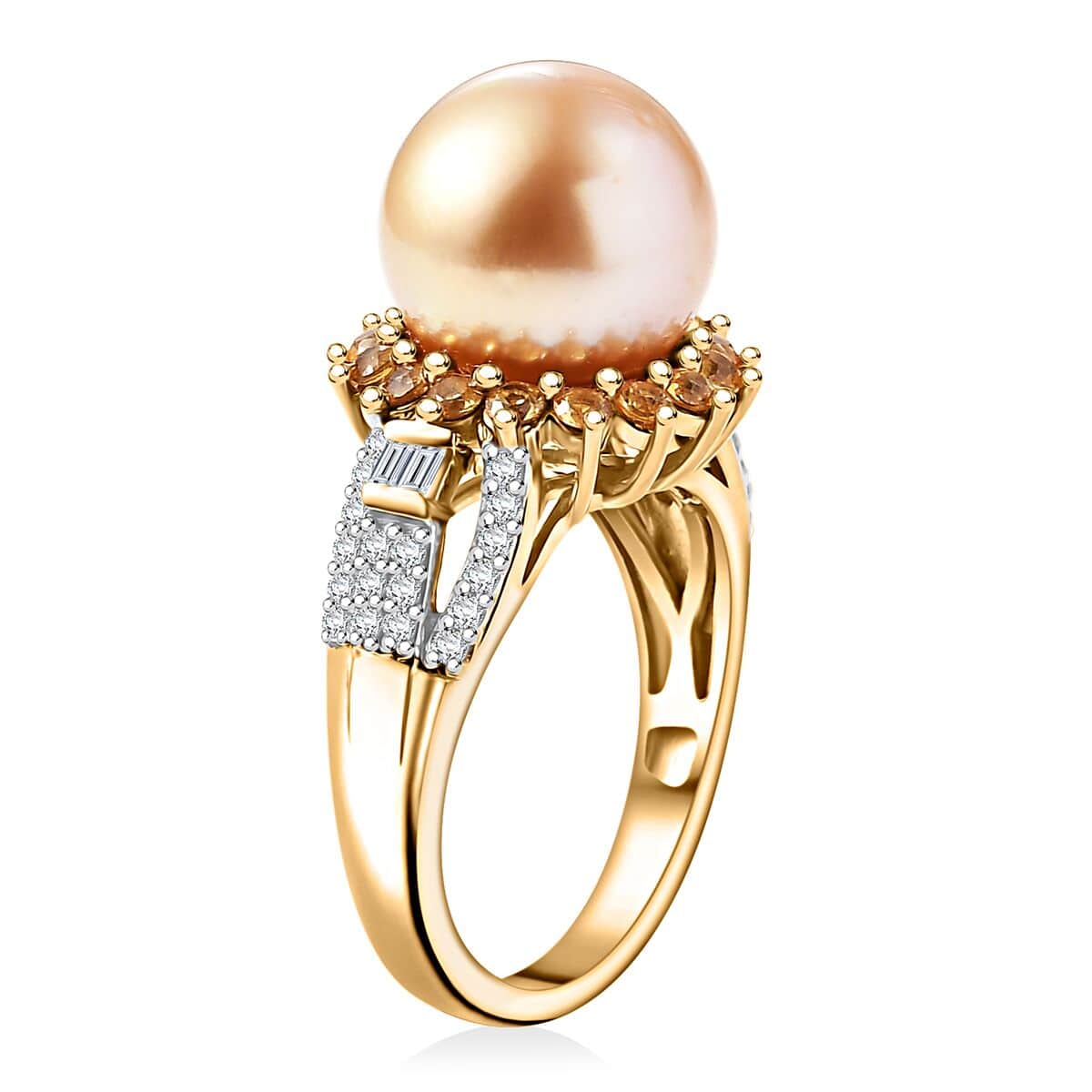 South Sea Golden Cultured Pearl and Multi Gemstone 1.35 ctw Sunrise Ring in 18K Vermeil Yellow Gold Over Sterling Silver (Size 7.0) image number 3