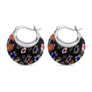 Black Murano Style Basket Earrings in Stainless Steel