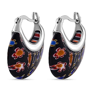 Black Murano Style Basket Earrings in Stainless Steel with Lifetime Guarantee