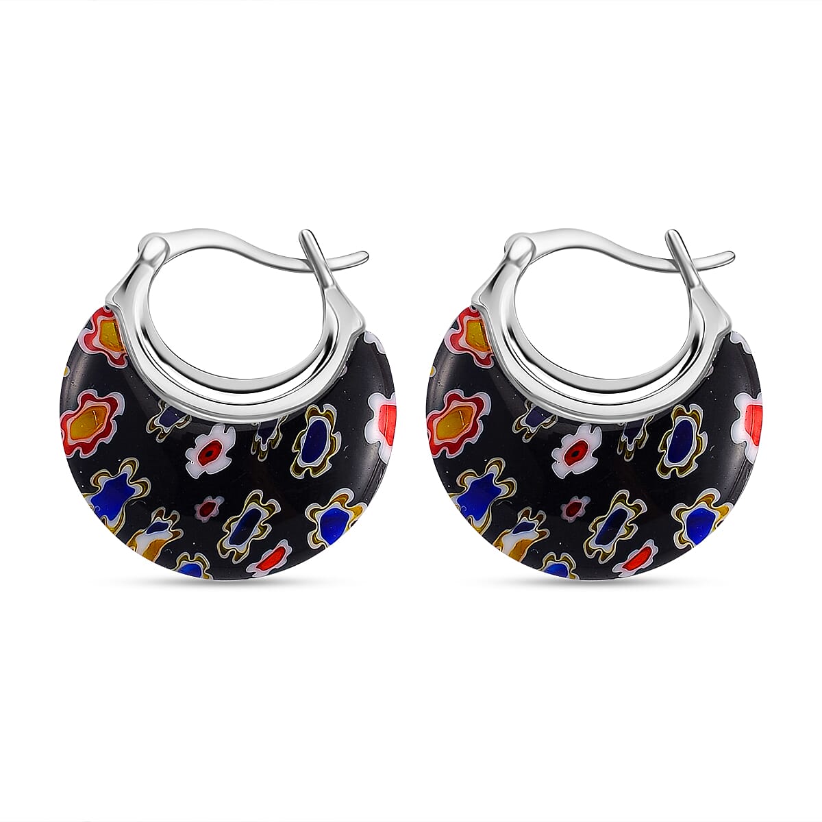 Black Murano Style Crescent Moon Earrings in Stainless Steel with Lifetime Guarantee