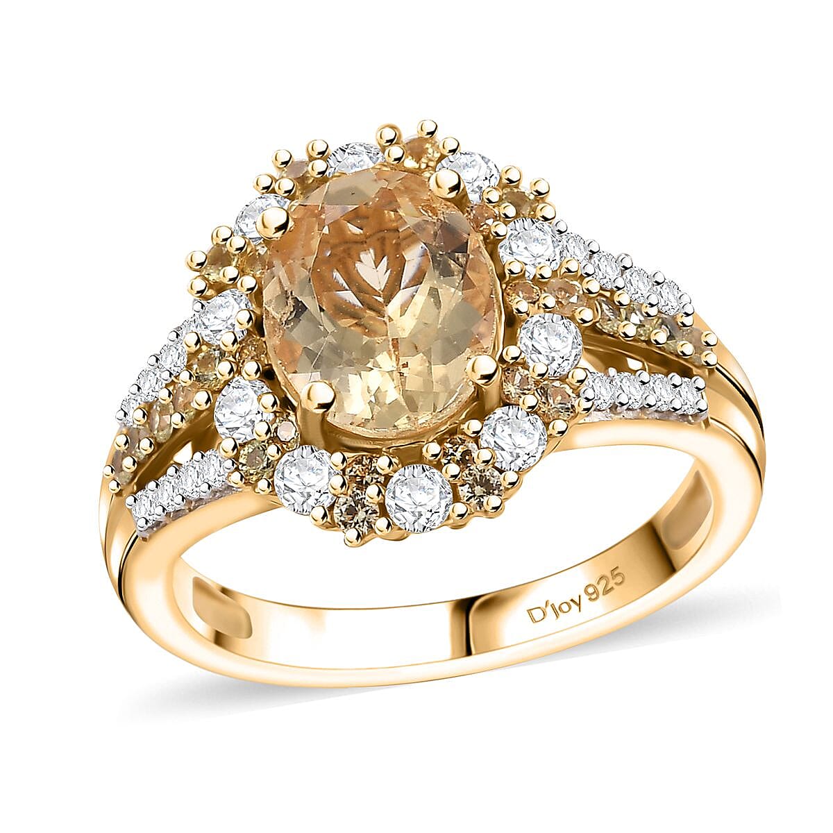 D'Joy Premium Brazilian Heliodor and Multi Gemstone 2.85 ctw Floral Ring in 18K Vermeil Yellow Gold Over Sterling Silver (Size 10.0)