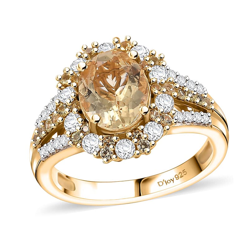 D'Joy Premium Brazilian Heliodor and Multi Gemstone 2.85 ctw Floral Ring in 18K Vermeil Yellow Gold Over Sterling Silver (Size 10.0)