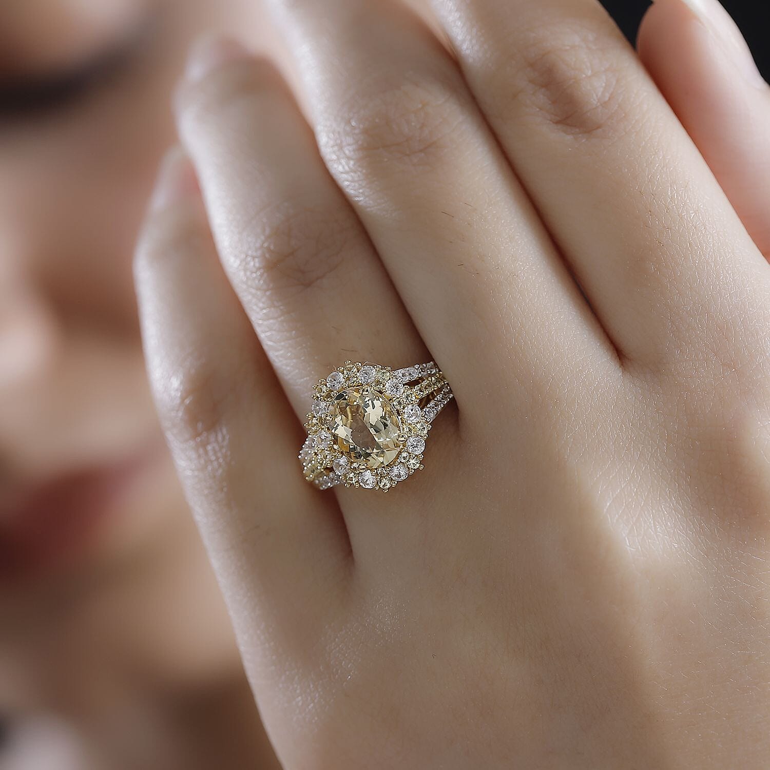 D'Joy Premium Brazilian Heliodor and Multi Gemstone 2.85 ctw Floral Ring in 18K Vermeil Yellow Gold Over Sterling Silver (Size 10.0)