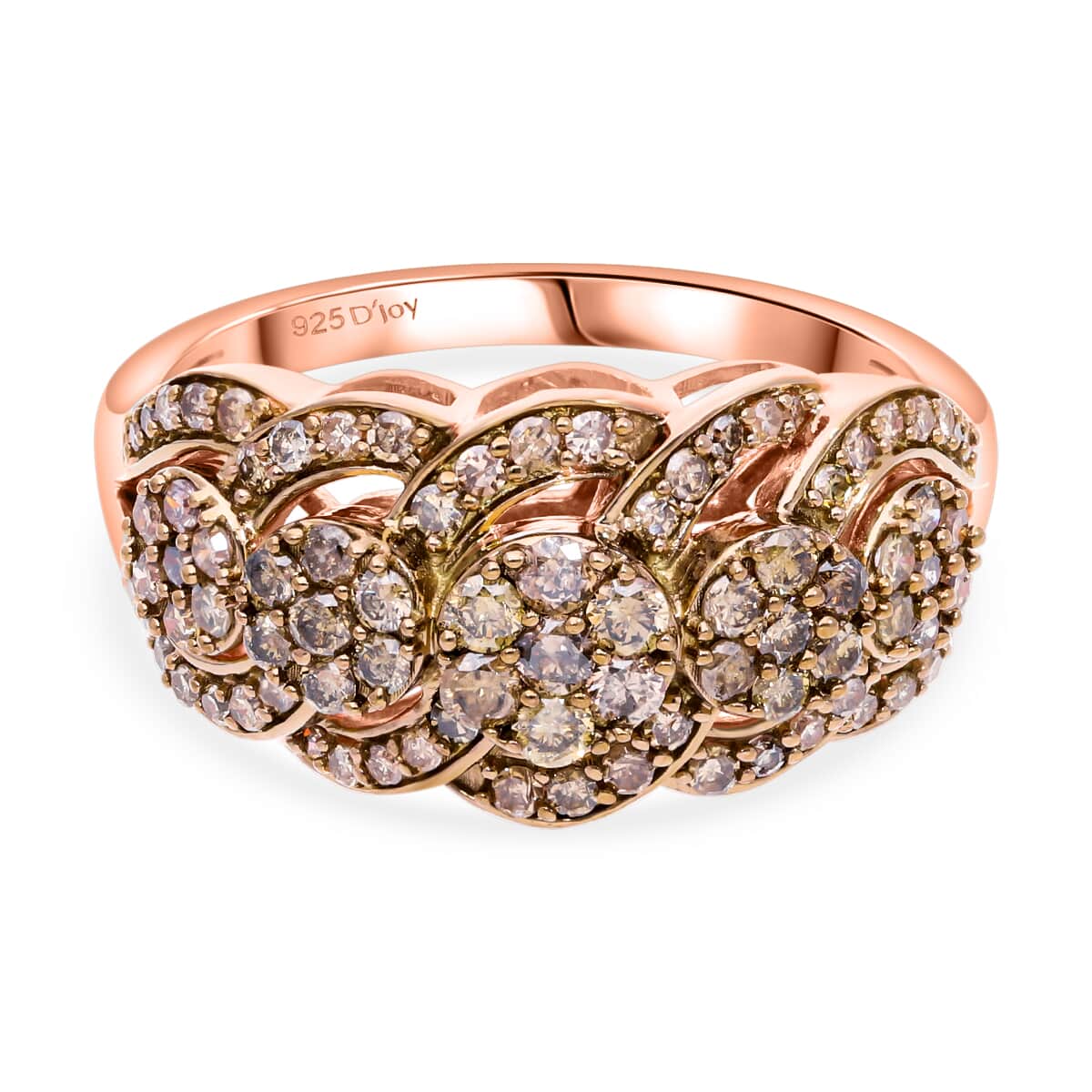 Natural Champagne Diamond 1.00 ctw Blossom Ring in Vermeil Rose Gold Over Sterling Silver (Size 7.0)  image number 0