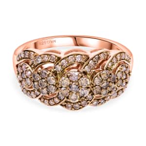 Natural Champagne Diamond 1.00 ctw Blossom Ring in Vermeil Rose Gold Over Sterling Silver (Size 7.0) 