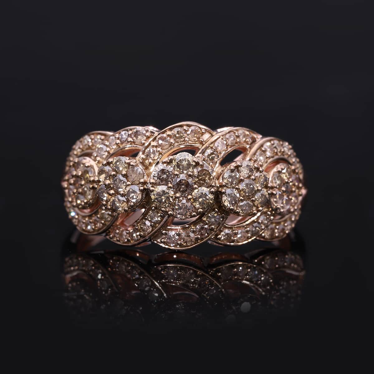 Natural Champagne Diamond 1.00 ctw Blossom Ring in Vermeil Rose Gold Over Sterling Silver (Size 7.0)  image number 1