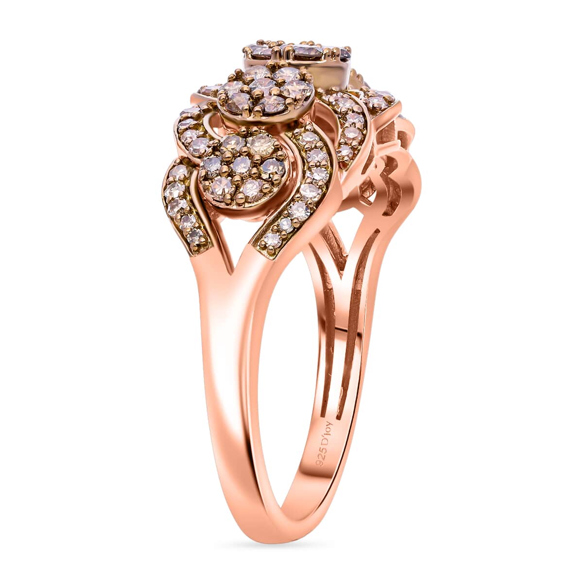 Natural Champagne Diamond 1.00 ctw Blossom Ring in Vermeil Rose Gold Over Sterling Silver (Size 7.0)  image number 3