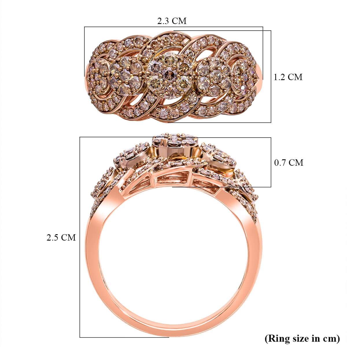 Natural Champagne Diamond 1.00 ctw Blossom Ring in Vermeil Rose Gold Over Sterling Silver (Size 7.0)  image number 5