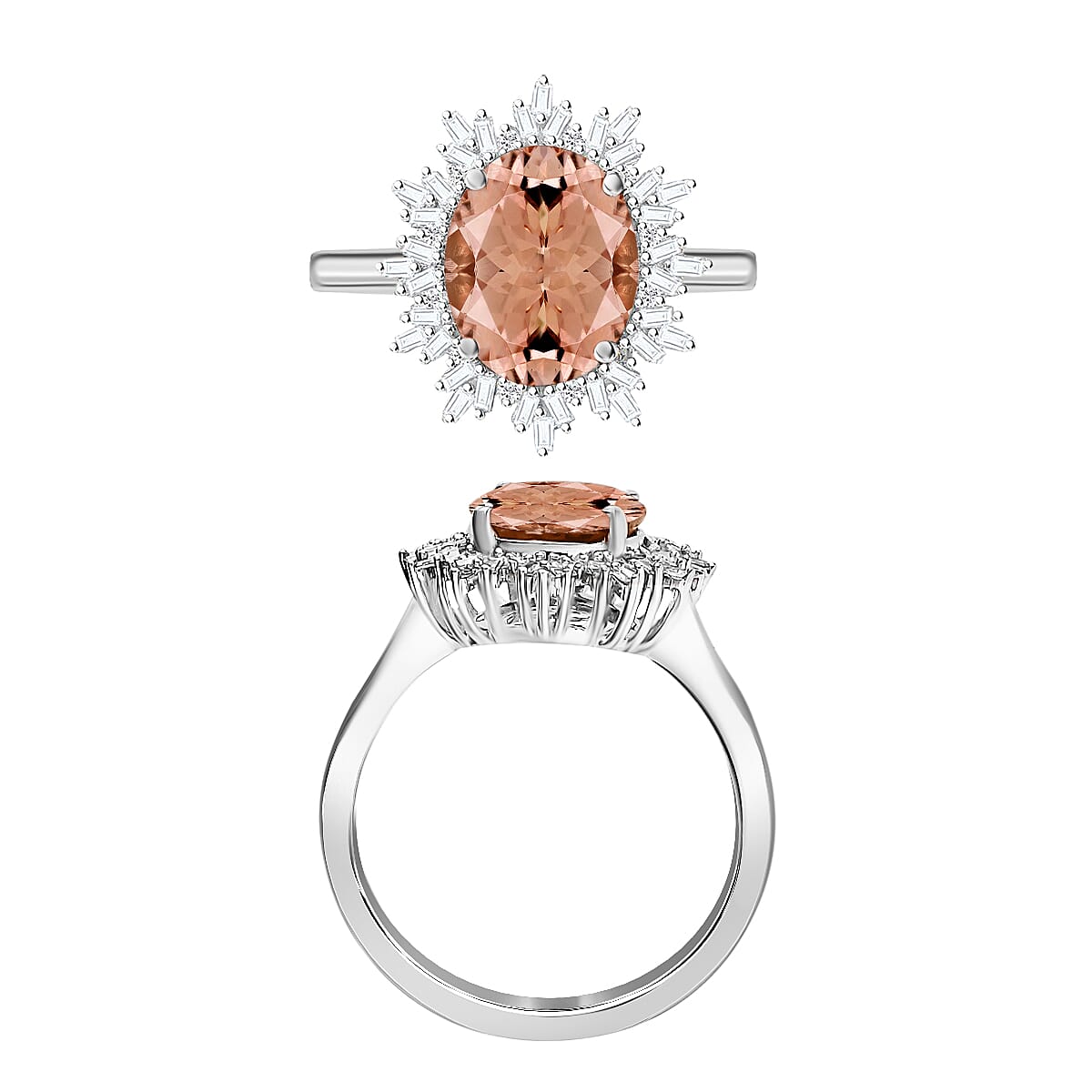Rhapsody AAAA Marropino Morganite and E-F VS2 Diamond 2.95 ctw Ring in 950 Platinum (Size 4.5) 6.20 Grams (Del. in 10-12 Days) image number 3