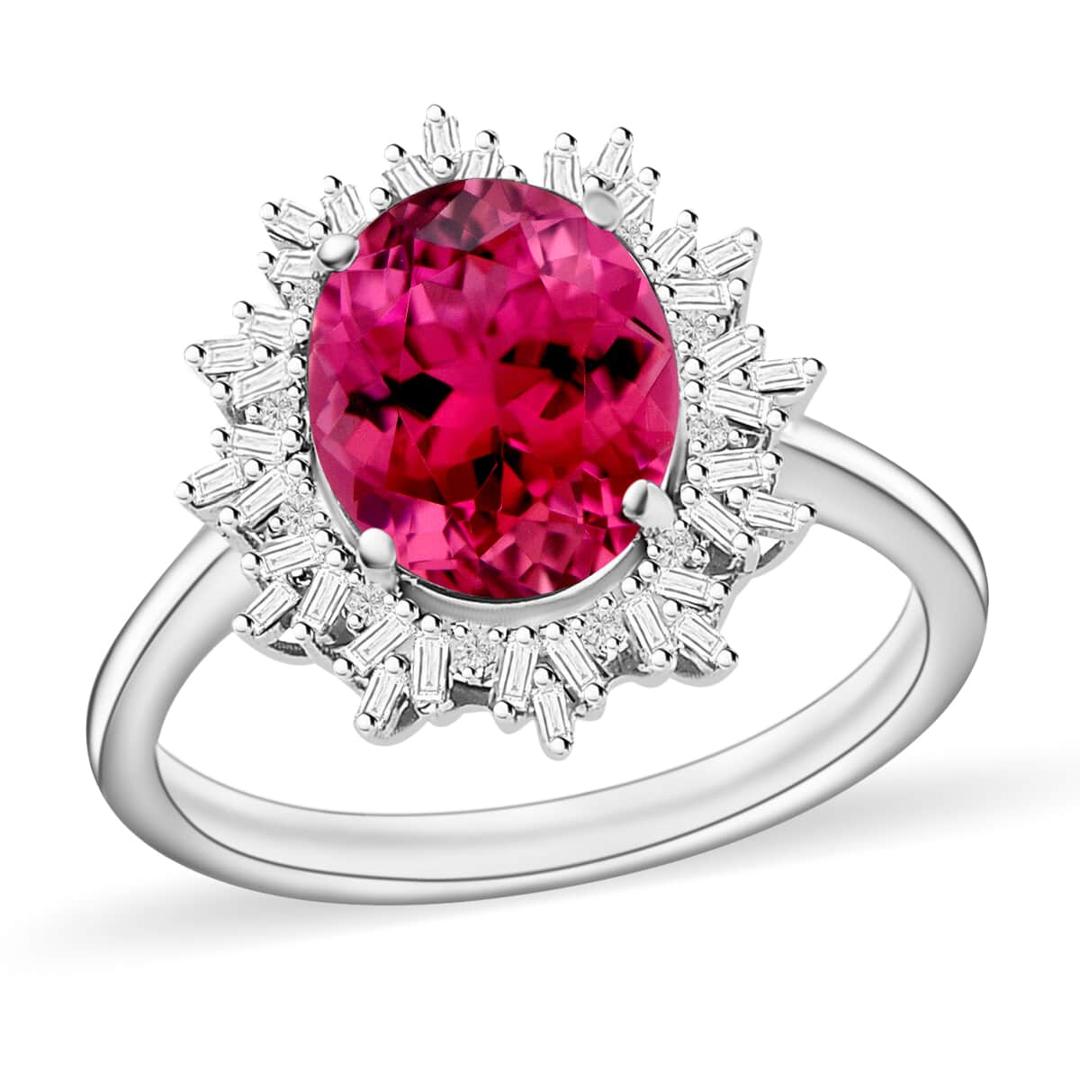 Luxoro Premium Ouro Fino Rubellite and G-H I1 Diamond 2.95 ctw Ring in 14K White Gold 4.30 Grams image number 0