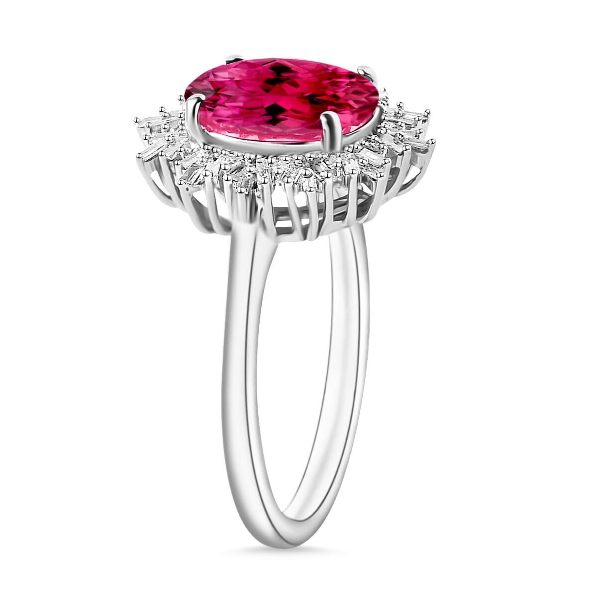 Luxoro Premium Ouro Fino Rubellite and G-H I1 Diamond 2.95 ctw Ring in 14K White Gold 4.30 Grams image number 2