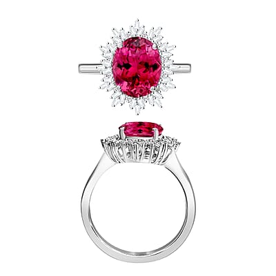 Luxoro Premium Ouro Fino Rubellite and G-H I1 Diamond 2.95 ctw Ring in 14K White Gold (Size 10.0) 4.9 Grams