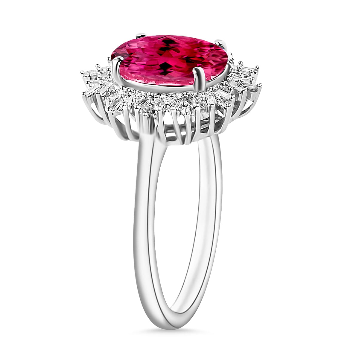 Luxoro Premium Ouro Fino Rubellite and G-H I1 Diamond 2.95 ctw Ring in 14K White Gold (Size 6.5) 4.30 Grams (Del. in 10-12 Days) image number 2