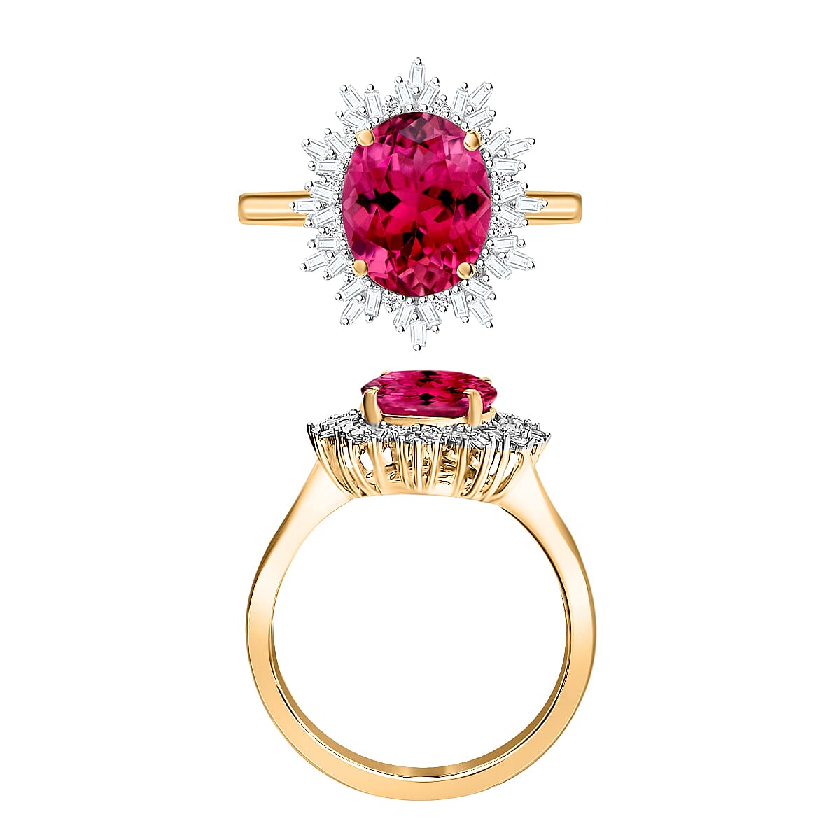 Luxoro Premium Ouro Fino Rubellite and G-H I1 Diamond 3.29 ctw Ring in 14K Yellow Gold (Size 10.5) 2.95 Grams (Del. in 10-12 Days) image number 3