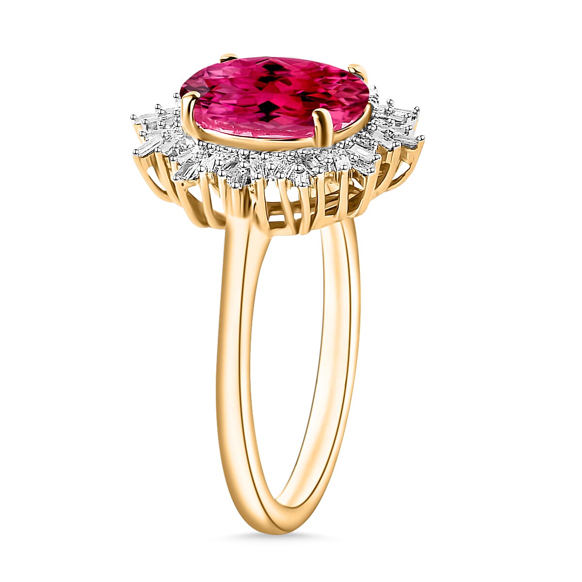 Luxoro Premium Ouro Fino Rubellite and G-H I1 Diamond 3.29 ctw Ring in 14K Yellow Gold (Size 4.0) 2.95 Grams (Del. in 10-12 Days) image number 2
