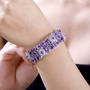 D'Joy Moroccan Rose and Multi Gemstone 59.70 ctw Carpet of Flowers Bracelet in Rhodium Over Sterling Silver (7.50 In)