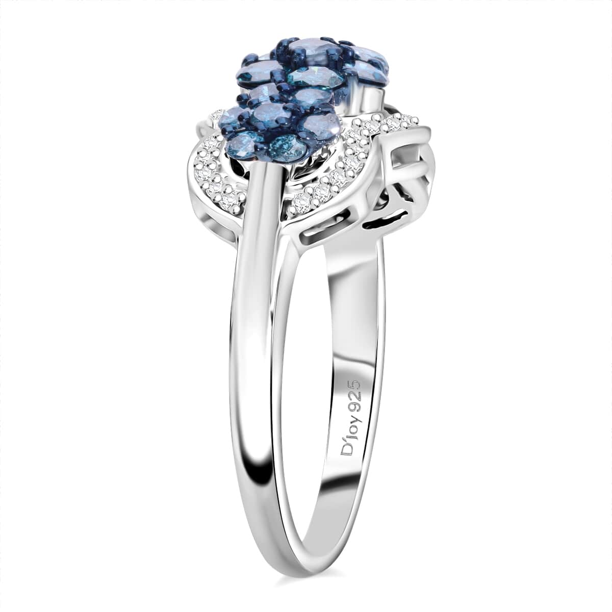 Blue and White Diamond 1.00 ctw Celestial Lace Ring in Platinum Over Sterling Silver (Size 6.0) image number 3