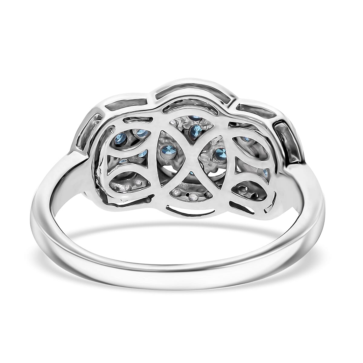 Blue and White Diamond 1.00 ctw Celestial Lace Ring in Platinum Over Sterling Silver (Size 7.0) image number 2
