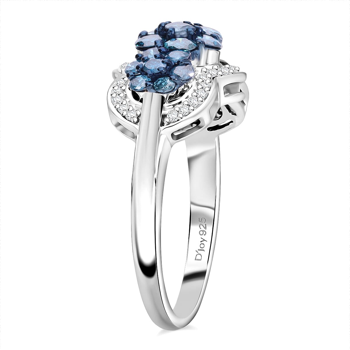 Blue and White Diamond 1.00 ctw Celestial Lace Ring in Platinum Over Sterling Silver (Size 7.0) image number 3