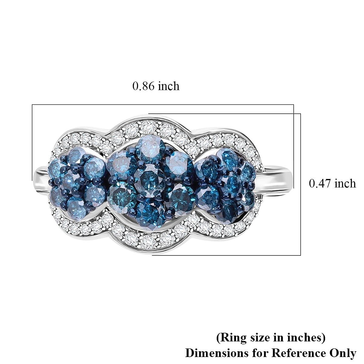 Blue and White Diamond 1.00 ctw Celestial Lace Ring in Platinum Over Sterling Silver (Size 7.0) image number 4