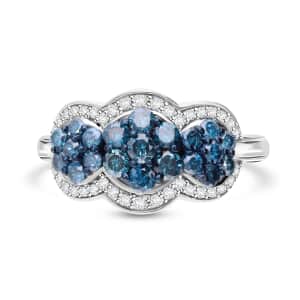 Blue and White Diamond 1.00 ctw Celestial Lace Ring in Platinum Over Sterling Silver (Size 8.0)