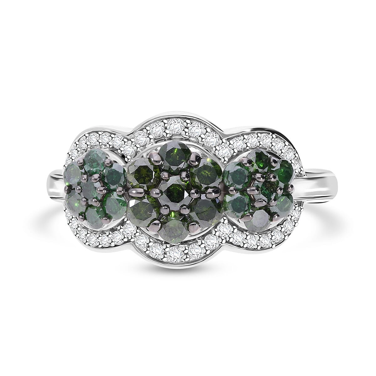 Green and White Diamond 1.00 ctw Celestial Lace Ring in Platinum Over Sterling Silver (Size 6.0) image number 0