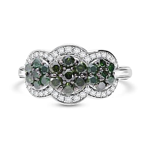 Green and White Diamond 1.00 ctw Celestial Lace Ring in Platinum Over Sterling Silver (Size 6.0)