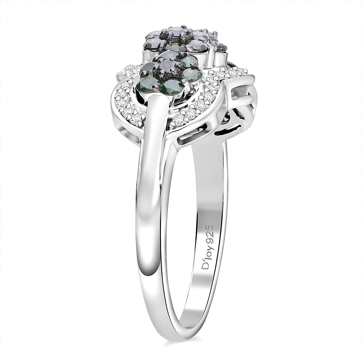Green and White Diamond 1.00 ctw Celestial Lace Ring in Platinum Over Sterling Silver (Size 6.0) image number 1