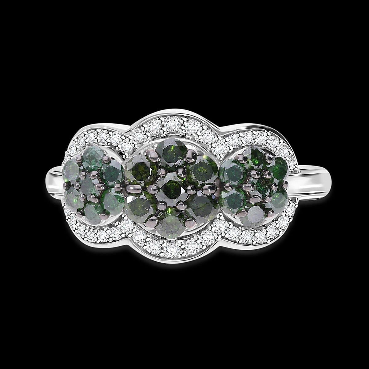 Green and White Diamond 1.00 ctw Celestial Lace Ring in Platinum Over Sterling Silver (Size 6.0) image number 3
