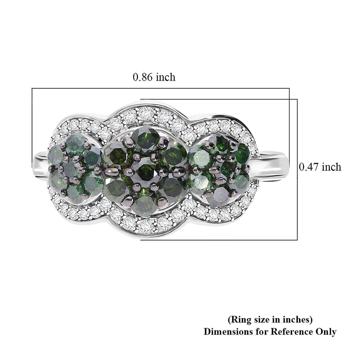 Green and White Diamond 1.00 ctw Celestial Lace Ring in Platinum Over Sterling Silver (Size 6.0) image number 4