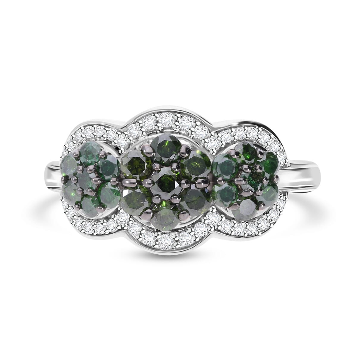 Green and White Diamond 1.00 ctw Celestial Lace Ring in Platinum Over Sterling Silver (Size 7.0) image number 0