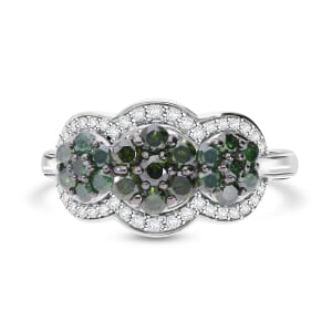 Green and White Diamond 1.00 ctw Celestial Lace Ring in Platinum Over Sterling Silver (Size 7.0)