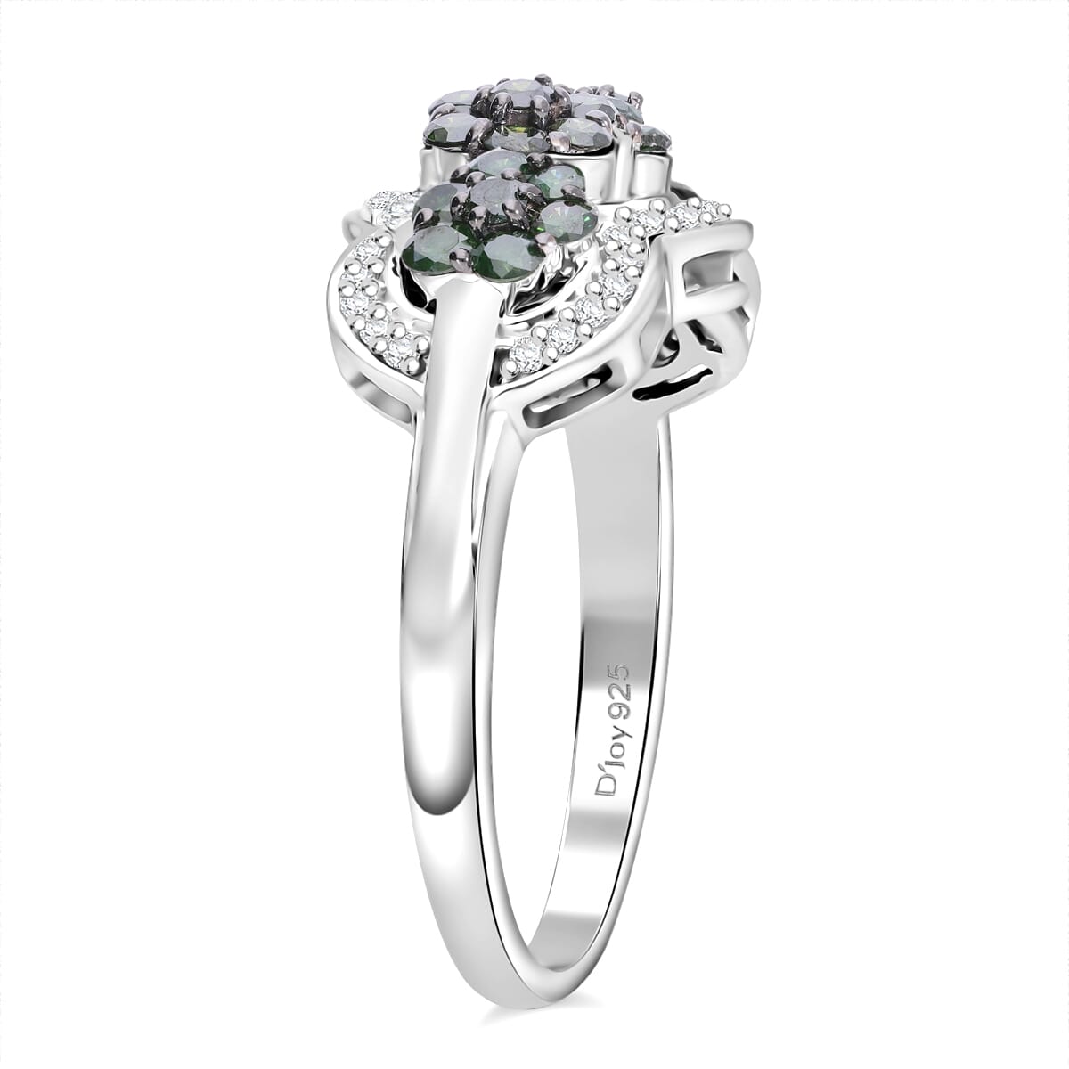 Green and White Diamond 1.00 ctw Celestial Lace Ring in Platinum Over Sterling Silver (Size 7.0) image number 1