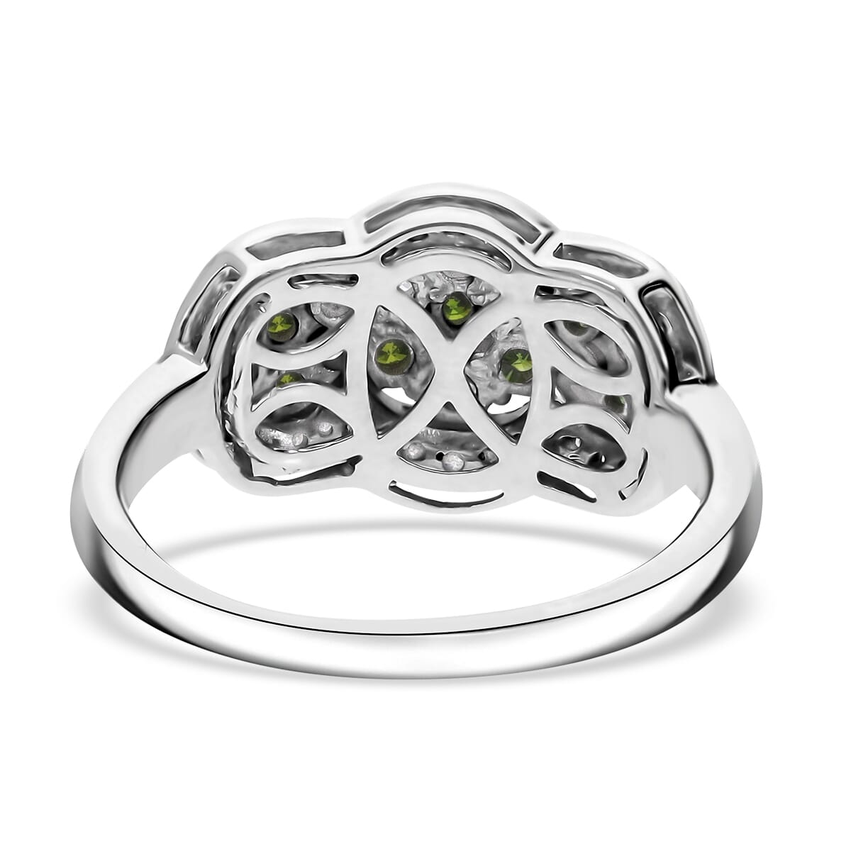 Green and White Diamond 1.00 ctw Celestial Lace Ring in Platinum Over Sterling Silver (Size 7.0) image number 2