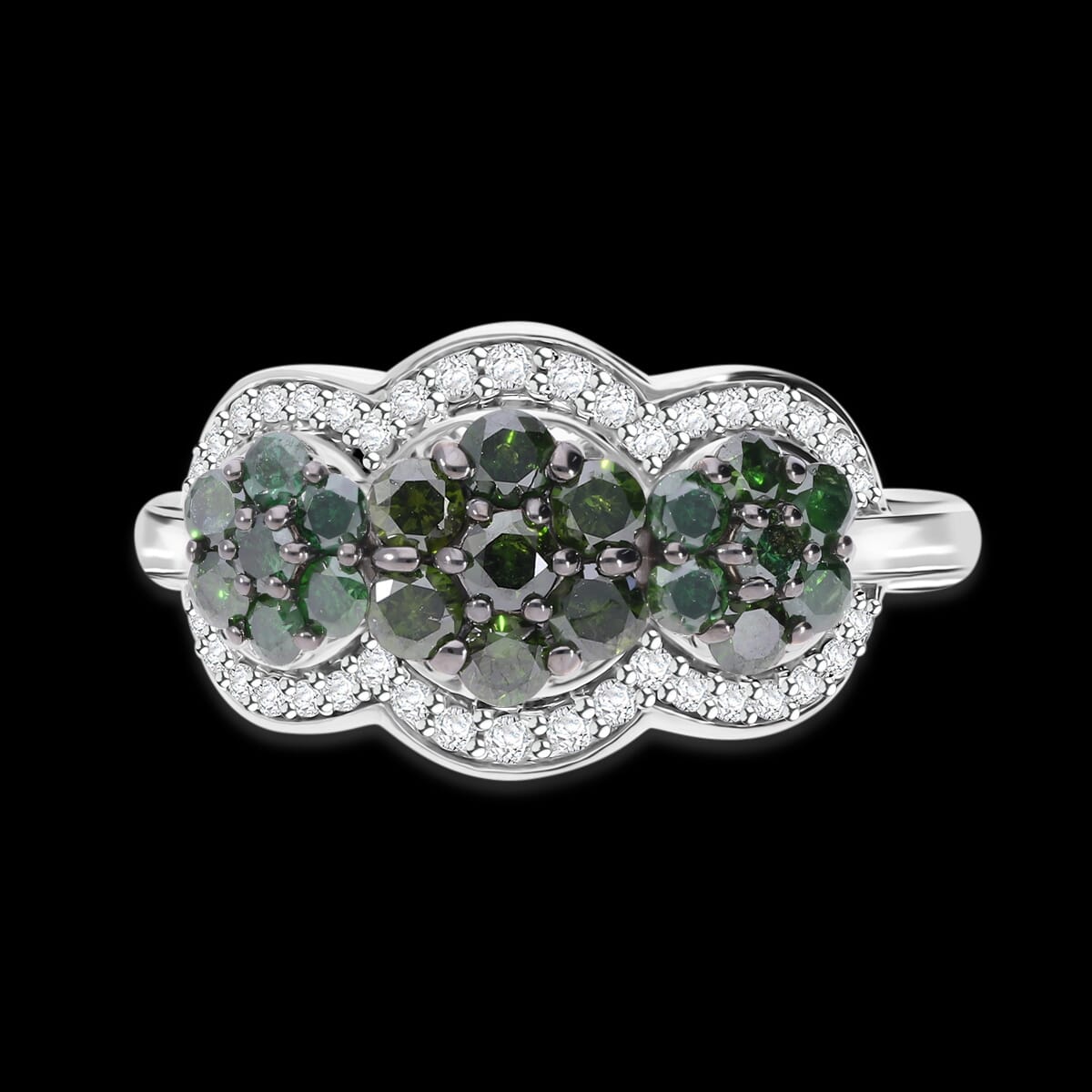 Green and White Diamond 1.00 ctw Celestial Lace Ring in Platinum Over Sterling Silver (Size 7.0) image number 3