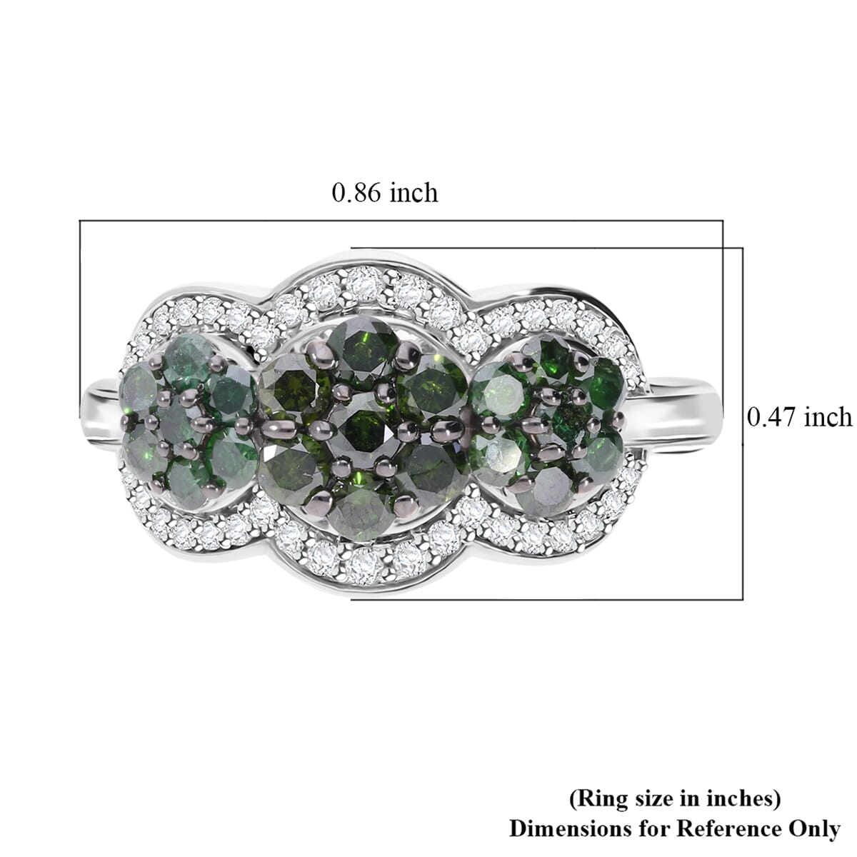 Green and White Diamond 1.00 ctw Celestial Lace Ring in Platinum Over Sterling Silver (Size 7.0) image number 4